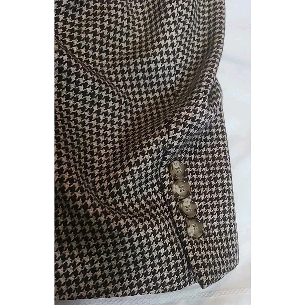 Roundtree & Yorke Men Blazer Sport Coat Suit Jacket Wool Houndstooth Tweed 42L